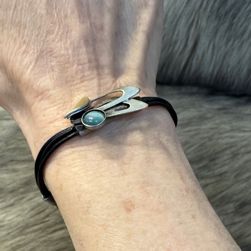 Christophe Poly Silver and Black Leather Bracelet